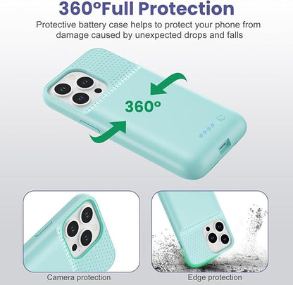Battery Case for iPhone 13/13Pro/14,7500mah Ultra-Slim Protective Charging Case, Portable Rechargeable Expandable Battery Charger Cover Compatible with iPhone 13/13Pro/14 (6.1 Inch)-Green