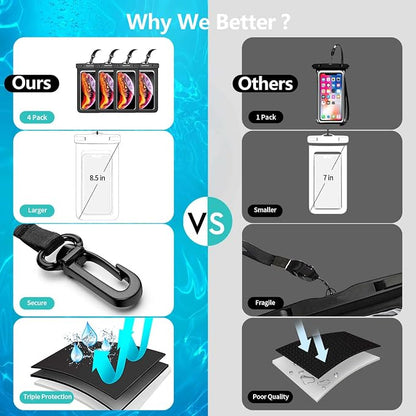 Waterproof Cell Phone Pouch : 4 Pack Float Clear Cell Holder Protector with Lanyard - Universal Floatable Water Proof Dry Bag for iPhone Samsung Galaxy for Beach Swimming Pool