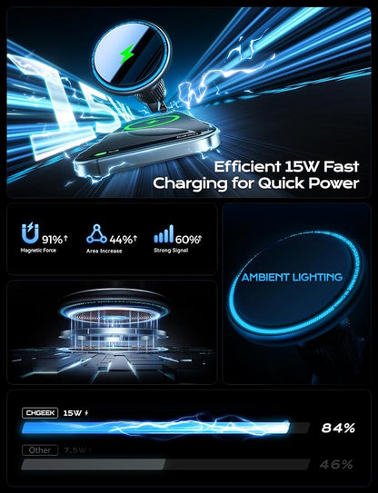 for 15W Magsafe Car Mount Charger, [Vibrant LED Decoration] Wireless Car Charger, Magnetic Phone Holder Mount for Air Vent, Phone Holders for Your Car Compatible iPhone 15/14/13/12 Series