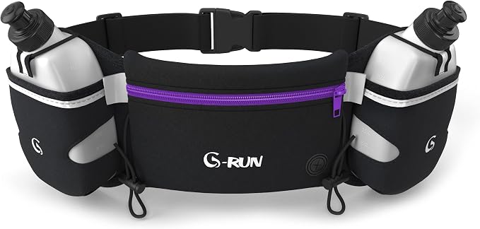 Q-RUN Hydration Running Belt with 2 x 10oz Water Bottles, No Bounce Adjustable Waist Belt for Men & Women, Marathon Running Gear