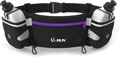 Q-RUN Hydration Running Belt with 2 x 10oz Water Bottles, No Bounce Adjustable Waist Belt for Men & Women, Marathon Running Gear