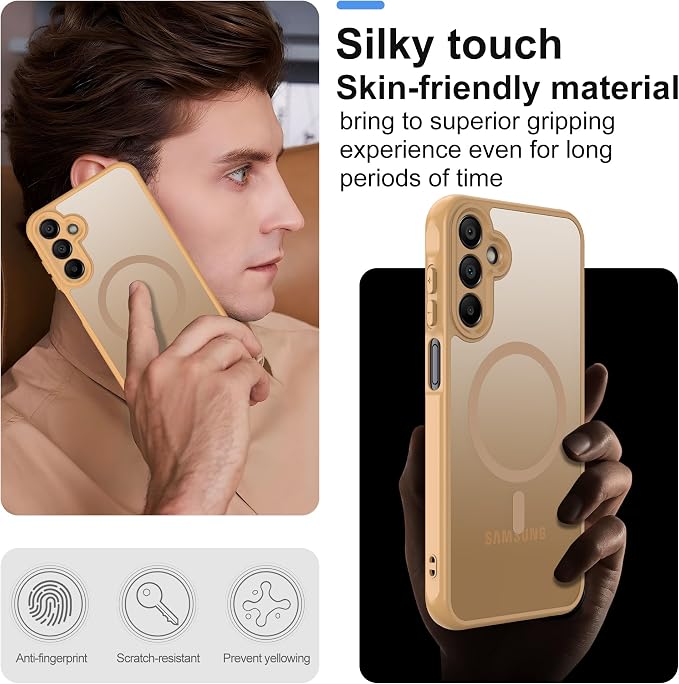 for Galaxy A15 5G Phone Case: Compatible for Samsung A15 5G Case [magsafe Fit] with 2PC Tempered Glass Screen Protector,Frosted Translucent Soft-Touch Skin & Military-Grade Protection for A 15,Gold