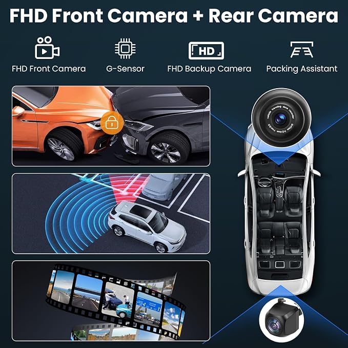 Compatible Wireless Apple CarPlay Android Auto Car Screen, Dual Camera 9 Inch 1080P Touch Screen Car Stereo Music Video Player Naivgation Bluetooth Mirror Link, Siri, AirPlay, AUX, Voice Assistant