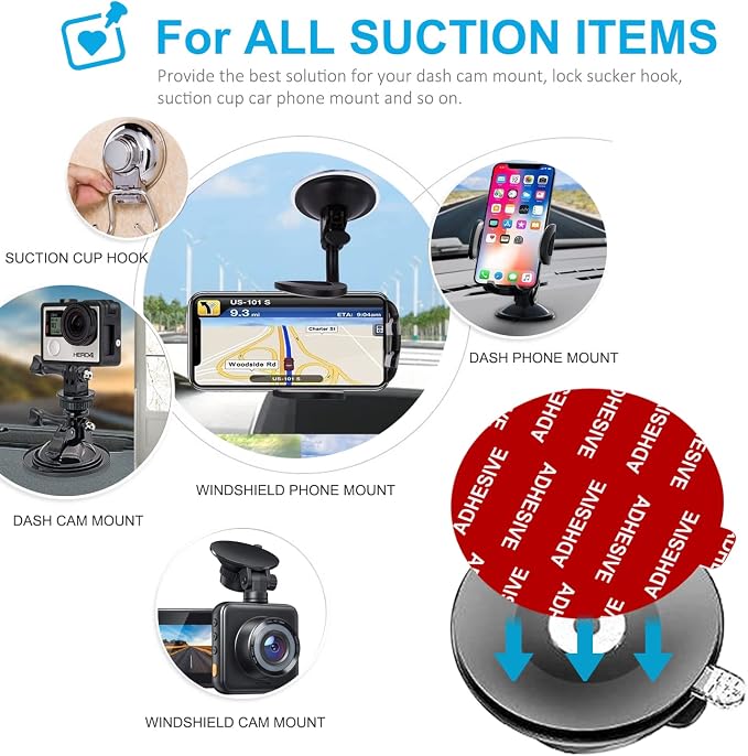PKYAA Dashboard Pad Mounting Disk Sticky Adhesive Replacement Kit, 6pcs 3.15"(80mm) Circle Heat Resistant Double-Sided Stickers for Suction Cup Car Phone Holder Disc & Windshield Dash Cam