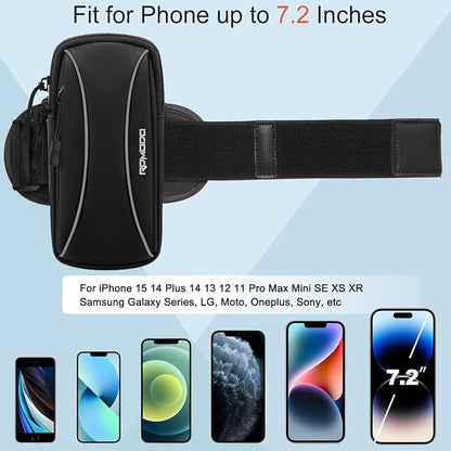 Running Armband Phone Holder，Small Crossbody Shoulder Holsters Bag，Phone Arm Bands for Running Walking，Water Resistance Running Phone Armband for iPhone 15 14 13 Pro Max Samsung 7.2 Inch（Black）
