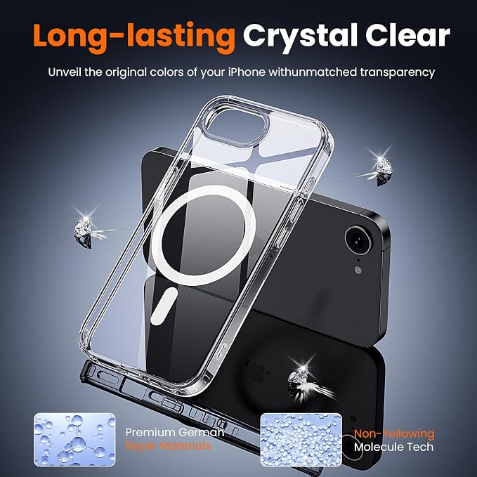 3 in 1 for iPhone 16E Case Clear/iPhone 17E Case, Not Yellowing, Screen Protector*2, Military-Grade Protection for iPhone 16e & 17e Case 6.1 inch Clear