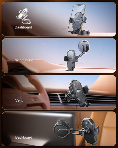 SUPERONE 3-in-1 Car Phone Holder [Strongest Suction Cup & Clip] 360° Adjustable Car Phone Mount for Dash/Vent/Windshield, Phone Holders for Your Car Accessories for iPhone 17/16/15/14 Samsung Android