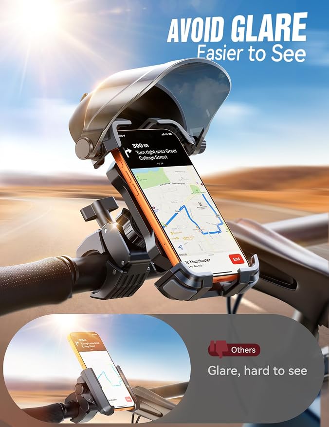 JOYROOM Bike Phone Holder Mount [Avoid Glare][Full Silicone Protection] Phone Mount for Scooter Ebike Bicycle Handlebar Cell Phone Clamp for iPhone 17 16 15 Pro Max S26, More 4.7-7" Phones