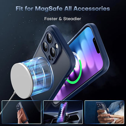 TOCOL Magnetic for iPhone 13 Pro Max Case Upgraded Full Camera Protection Compatible with Magsafe Drop Protection Translucent Matte Back Bumper Phone Cover 6.7-Inch, (Dark Blue)