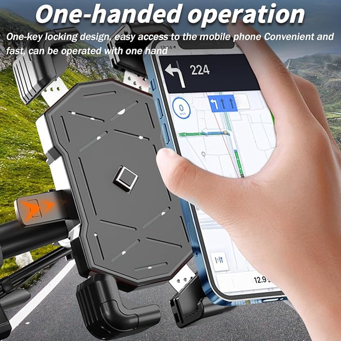 AUCELI Motorcycle Phone Mount, ABS Quick Release Bike Phone Holder for 4.7''-7.2'' Phones, Anti Shake with 360 Rotatable Phone Clip, Handlebar Clamp (Black)