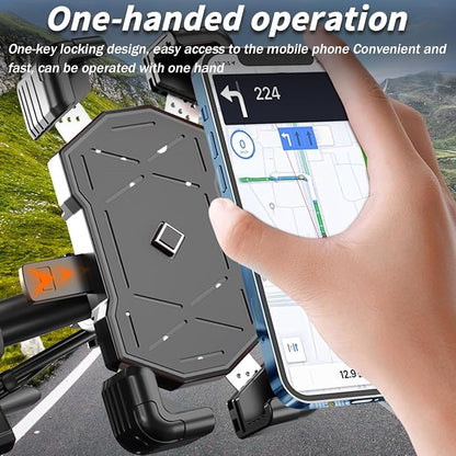 AUCELI Motorcycle Phone Mount, ABS Quick Release Bike Phone Holder for 4.7''-7.2'' Phones, Anti Shake with 360 Rotatable Phone Clip, Handlebar Clamp (Black)