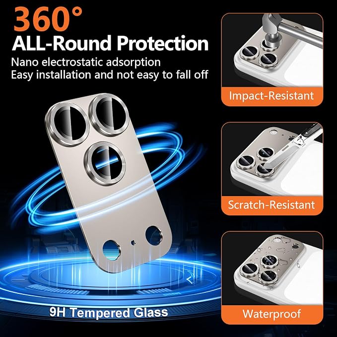 for iPhone 17 Pro Camera Lens Protector, [Military Grade Shatterproof] [Strong Adsorption] [Case Friendly] Full Coverage Metal Aluminum Alloy 9H Tempered Glass Camera Screen Cover, Gray