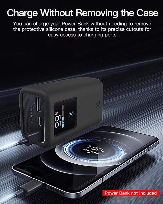 Silicone Case for CUKTECH 10 Mini Power Bank (10000mAh 55W) Full-Body Protective Cover for CUKTECH 10 Mini Portable Charger,Precise Port Cutouts (Case Only) Black