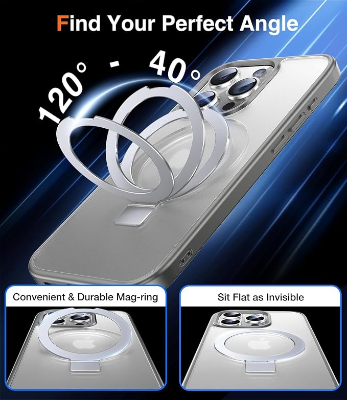 Chicfun 3-in-1 [Magnetic+Kickstand+Ring Holder] for iPhone 15 Pro Max Case Stand Ring Holder Compatible with MagSafe, Military Shockproof Protective Matte iPhone 15 Pro Max Phone Case Kickstand Cover