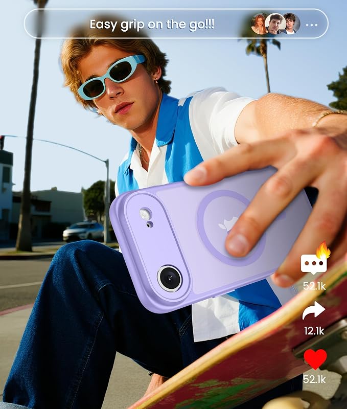 FNTCASE for iPhone Air Case: [Compatible with Magsafe] Translucent Matte Cases with [Full Camera Protection] [Screen Protector] Military Grade Shockproof Protective Phone Cover - Light Purple