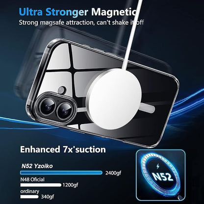 Strong Magnetic for iPhone 16 Case [5X Military-Grade Protection] Compatible with MagSafe Anti-Yellowing Shockproof Slim Thin Cover 6.1 inch, Translucent