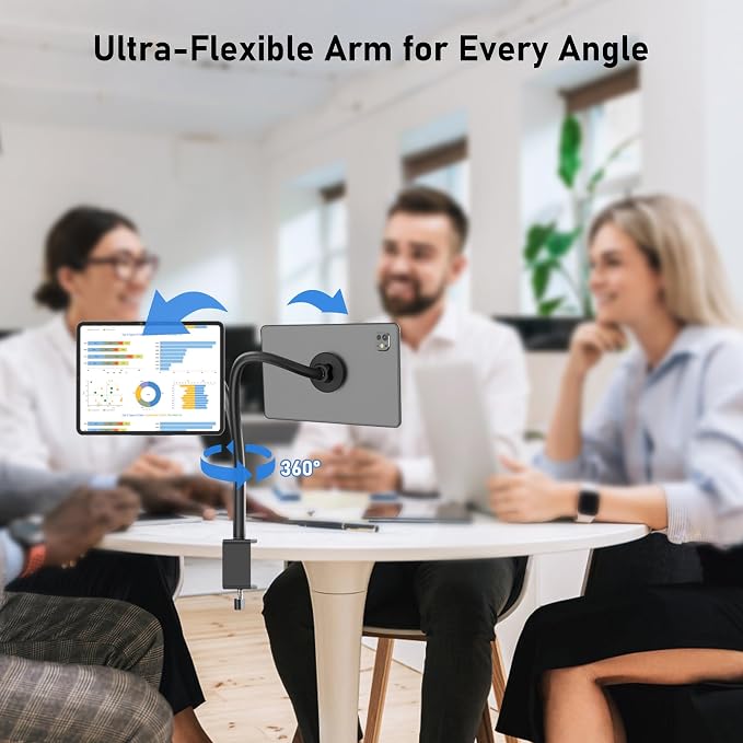 Magnetic Gooseneck Tablet Holder, iPad Desk Clamp Mount for Bed & Desk, 360 Degree Adjustable Arm, Compatible with MagSafe,Fits 4.7"-13.5" Devices, Phones, iPad Pro/Air/Mini, Kindle Fire, Galaxy Tab
