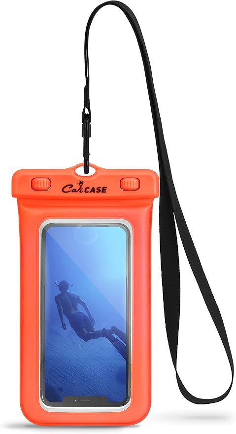 CaliCase Universal Waterproof Floating Phone Pouch - IPX8 Waterproof Floating Phone Case with Lanyard for iPhone X-15/ S20-S24/ Pixel 4-8 - Orange