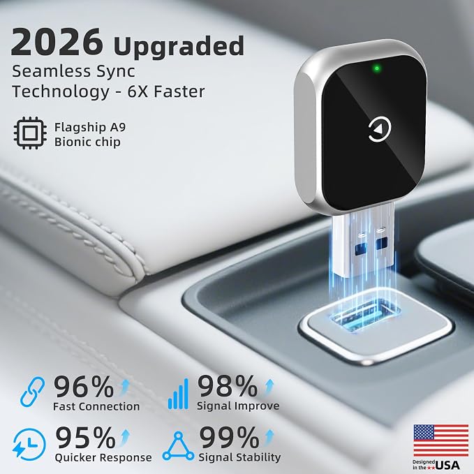 Mini Wireless Carplay Adapter for iPhone - Carplay Wireless Adapter Car Play Dongle, Wired to Wireless, Compatible with iPhone iOS 10+, Silver