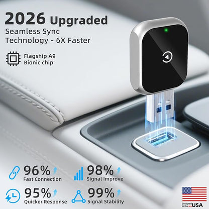 Mini Wireless Carplay Adapter for iPhone - Carplay Wireless Adapter Car Play Dongle, Wired to Wireless, Compatible with iPhone iOS 10+, Silver