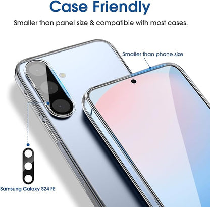 amFilm Auto-Alignment OneTouch for Samsung Galaxy S24 FE 6.7'' Screen Protector + Camera Lens Protector,Tempered Glass,30 seconds Installation, Bubble Free, Case Friendly, Anti-Scratch [2+2 Pack]