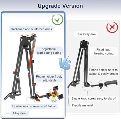 Overhead Camera Mount,Camera Desk Mount with 360° Adjustable Arm and Phone Holder,Max Load-Bearing 5lb,Desk Clamp Stand for Content Creation and Live Streaming,DSLR,Webcam,Mic,Ring Light
