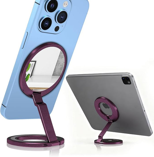 Phone Stand for Magsafe with Mirror [2-sided 4200gf Strongest Magnetic] 300° Folding Portable Phone Ring Holder Grip for Desk, Phone Holders for Your Car Accessories for iphone/Android/Tablets
