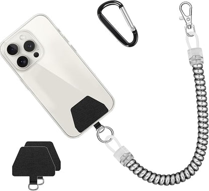 Doormoon Phone Lanyard Tether with Patch, Stretchy iPhone Lanyard Anti Theft Phone Strap for Anti-drop Outdoor Skiing Hiking Climbing Cycling Compatible for iPhone Most Smartphones, 1 Pack Silver
