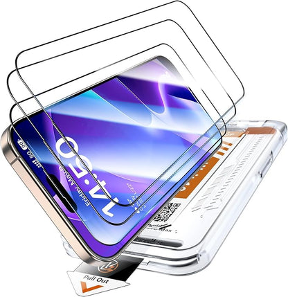 LK 3 Pack for iPhone 15 Pro Max Screen Protector Tempered Glass [One-Pull Install] [Auto-Dusting 0 Bubble] Military Grade Shatterproof, Full Coverage Top 9H Screen Protector for 15 Pro Max, HD Ultra