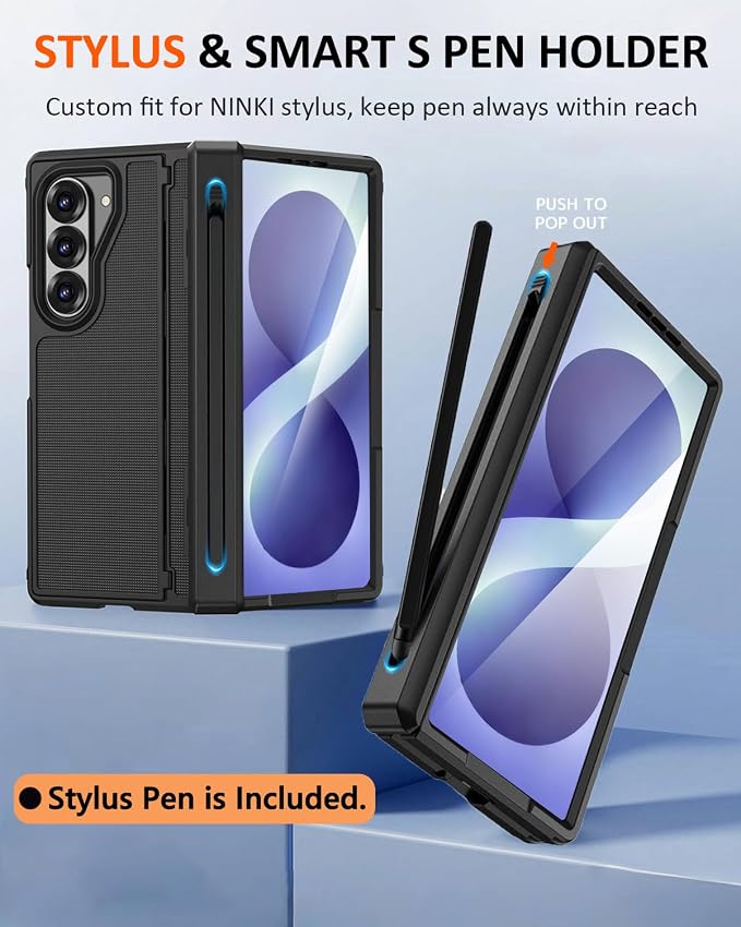 NINKI for Samsung Galaxy Z Fold 8 Ultra Case with S Pen Holder & Stylus & Invisible Kickstand, Magnetic Screen Protector Hinge Phone Cover for Samsung Z Fold 8 Ultra Case with Slim S Pen Slot – Black