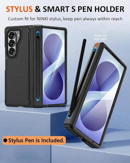 NINKI for Samsung Galaxy Z Fold 8 Ultra Case with S Pen Holder & Stylus & Invisible Kickstand, Magnetic Screen Protector Hinge Phone Cover for Samsung Z Fold 8 Ultra Case with Slim S Pen Slot – Black