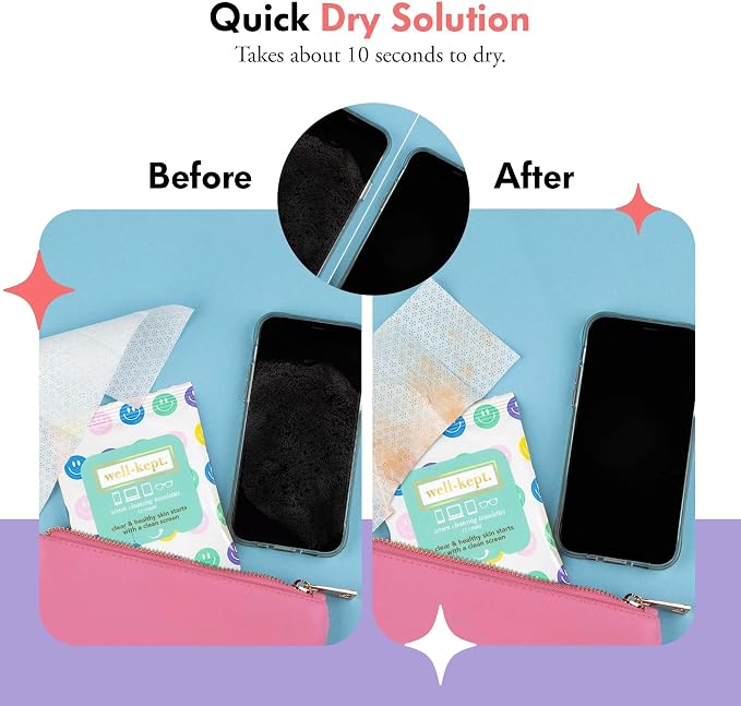 Well-Kept Tech & Lens Wipes - Eyeglass, Screen & Phone Cleaning, Multi-Surface, Lint-Free, Pre Moistened, Streak-Free & Non Scratching - All Smiles, 6 Pack (90 Count)