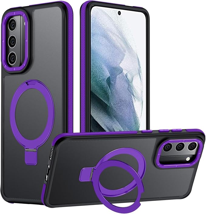 for Samsung Galaxy S21 Case, Magnetic Adjustable Ring Stand [Fit for Magsafe], [Military-Grade Shockproof Protection] Phone Case with Kickstand&Ring Holder 7 (Purple)