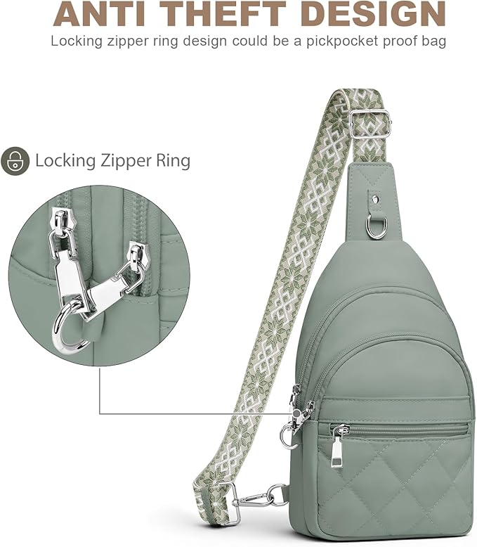 SYTRAH Sling Bag for Women, Anti-Theft RFID Crossbody Bag Nylon Sling Purse for Travel, Puffy Small backpack for Daily Hiking Sports Green