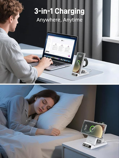 Magnetic Wireless Charger for Samsung, 3 in 1 MagSafe Charging Station for Samsung Galaxy Z Fold/Flip 7/S26 Ultra/S25 Ultra, Foldable Charger for Samsung Galaxy Watch Ultra/8/7/Galaxy Buds4 (White)