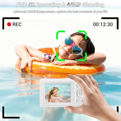 Digital Camera, 4K 44MP Autofocus Point and Shoot Camera with 16X Zoom 2.4" LCD Portable Compact Camera for Kids Teens Boys Girls Adults