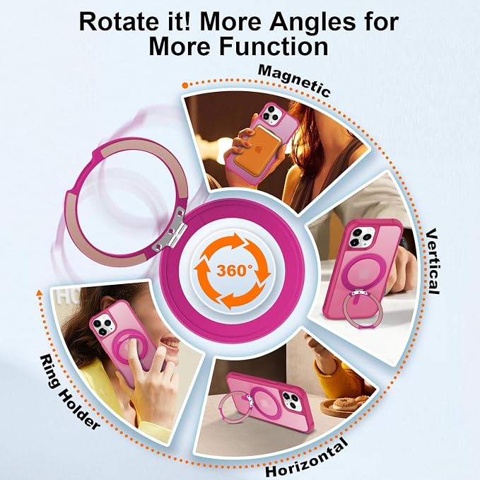 360° Magnetic Swivel Ring for iPhone 12 pro max case, Built-in Metal Stand and Ring Holder, Magsafe Compatible, Military Grade Protection, Shock Resistant - Rose Pink