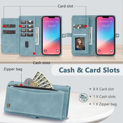 Wallet Case for iPhone 13 Pro Max with Card Holder/Crossbody Wallet/Strap| RFID Blocking | Magnetic | Kickstand | Detachable | PU Leather Phone Case for iPhone 13 Pro Max,6.7 in,Blue