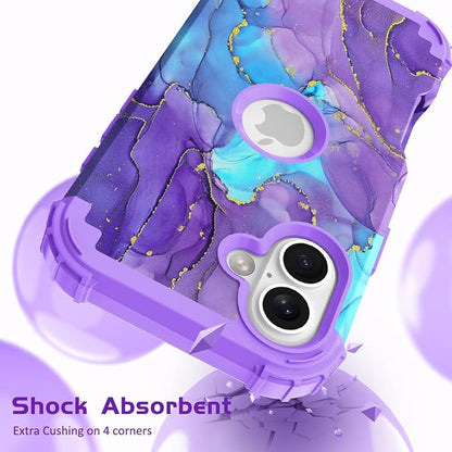 Hocase for iPhone 16 Case 6.1", Heavy Duty Shockproof Protection Soft Silicone Rubber+Hard Plastic Bumpers Hybrid Protective Case for iPhone 16 2024 - When Purple Meets Blue