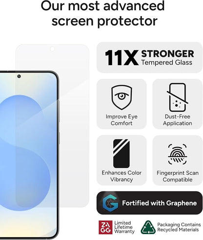 ZAGG Glass XTR4 Samsung Galaxy S25+/ S24+ Screen Protector - Tempered Glass, 11X Stronger with Graphene, Blue Light Filtering, Anti-Reflective Technology, InvisibleShield, Easy Dust-Free Installation