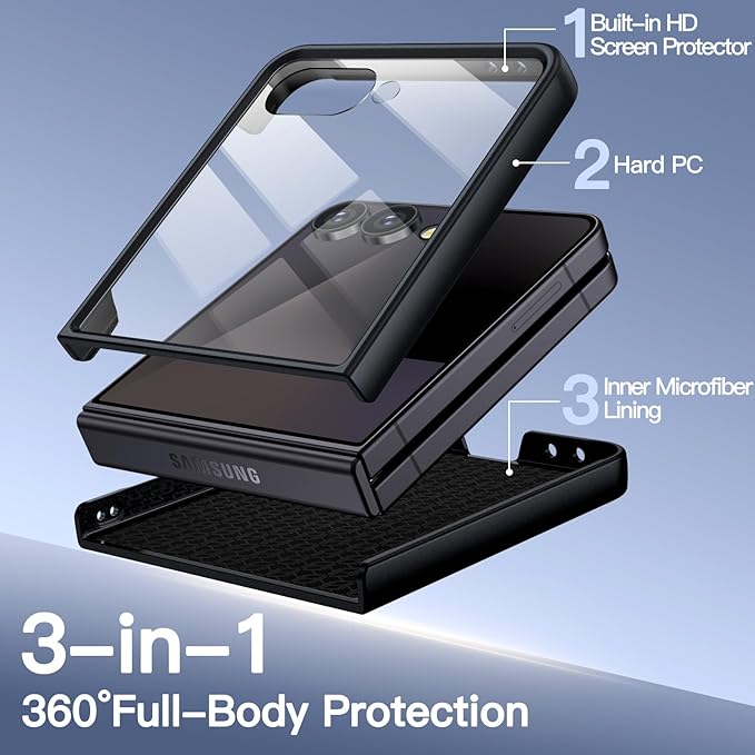 JETech Case for Samsung Galaxy Z Flip 7, Black | Built-in Front Screen Protector, Slim Hard PC Design, Shockproof Protection, Anti-Scratch Finish