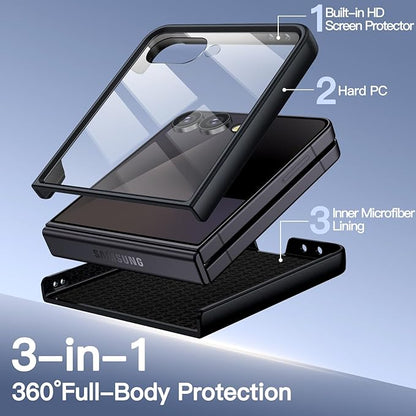 JETech Case for Samsung Galaxy Z Flip 7, Black | Built-in Front Screen Protector, Slim Hard PC Design, Shockproof Protection, Anti-Scratch Finish