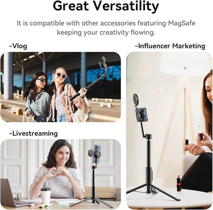 ULANZI 64.6'' Magnetic Selfie Stick Tripod Max, All-in-One Phone Tripod w Magnetic Phone Holder & Detachable Wireless Remote, C/W Magsafe, for iPhone 16 15 14 13 12 Series & Android Phones (Black)