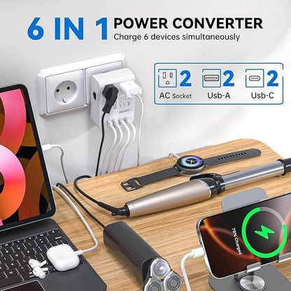 DOACE 350W Travel Voltage Converter US to Europe 220V to 110V Converter for Curling Iron Straightener Converter for European Travel 4 USB Charging Universal Power Plug Adapter UK/AU/US/EU, White