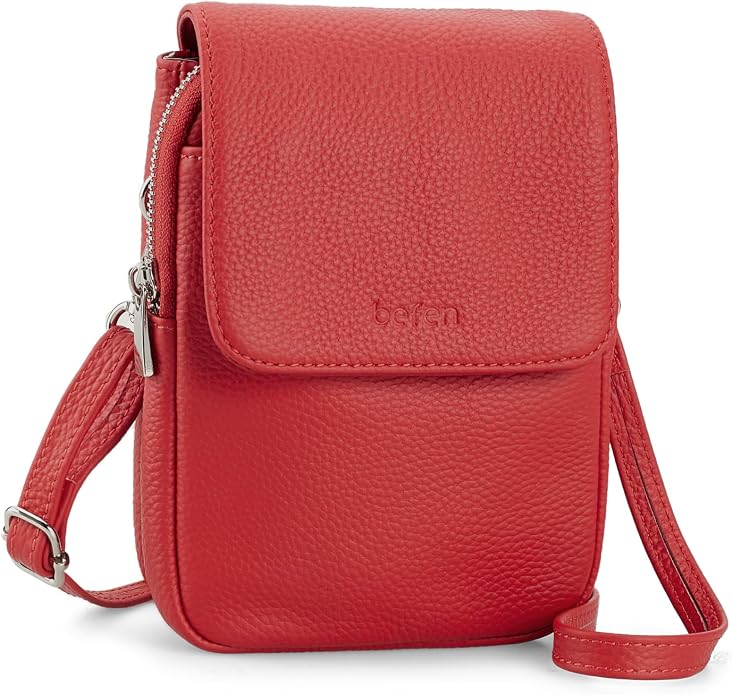 befen Genuine Leather Small Crossbody Bags for Women, Cell Phone Cross body Purse Bag with RFID Blocking Card Slots