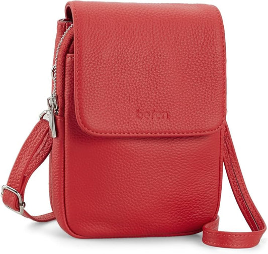befen Genuine Leather Small Crossbody Bags for Women, Cell Phone Cross body Purse Bag with RFID Blocking Card Slots