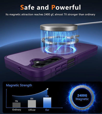 FNTCASE for Galaxy A26 5G Phone Case: Magnetic Matte Translucent Military Grade Drop Protection Cell Phone Cover - Slim Rugged Durable Shockproof Protective for Samsung A26 Cases - Purple