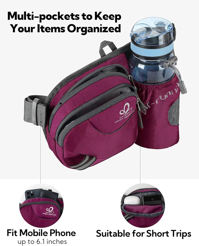 WATERFLY Fanny Pack Waist Bag: Waist Pack for Women Men with Water Bottle Holder Hiking Fanny Pack for Running Walking DogWalking Travel Cycling