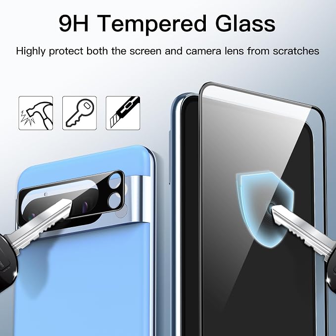 JETech Full Coverage Screen Protector for Google Pixel 8 Pro, 2+2 Pack | with Camera Lens Protector, HD Clear Tempered Glass, Anti-Scratch Protection, Easy Installation Tool