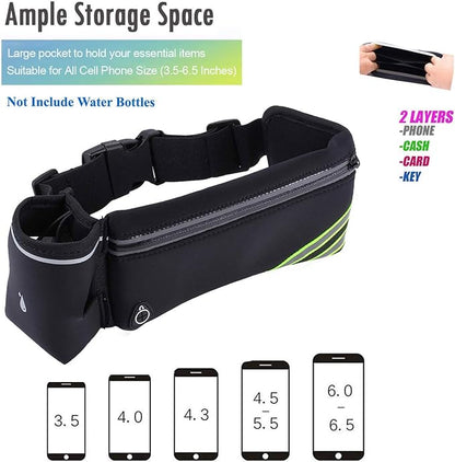 Waterproof Running Belt Water Bottle Waist Pack,Sport Pouch Fanny Pack for Men Women Runners Waist Bag,Hybration Workout Running Phone Holder for iPhone 15 14 13 12 11 Pro Max Xs Xr X 8 7 Plus Galaxy